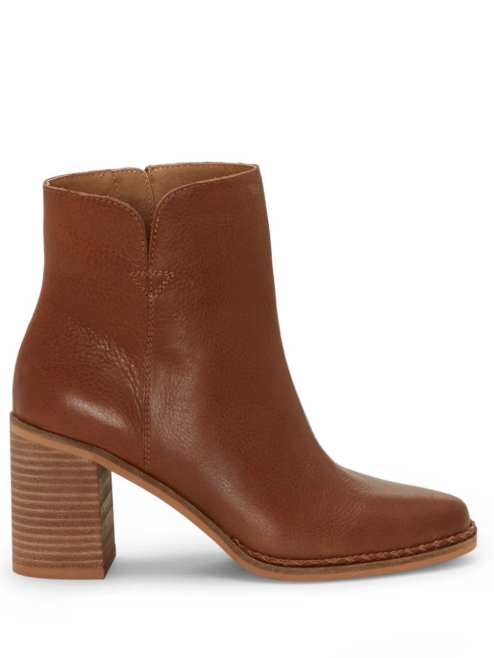 Lucky Brand Nomi Brown Leather Block Heel Ankle Boots.